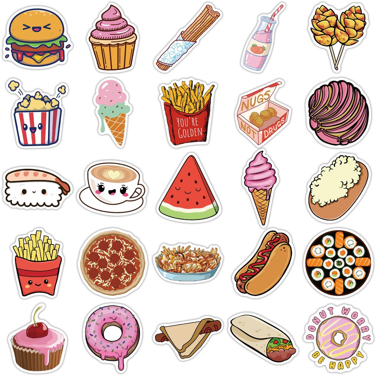 50PcsSet Laptop Stickers Cartoon Food Graffiti Decal E