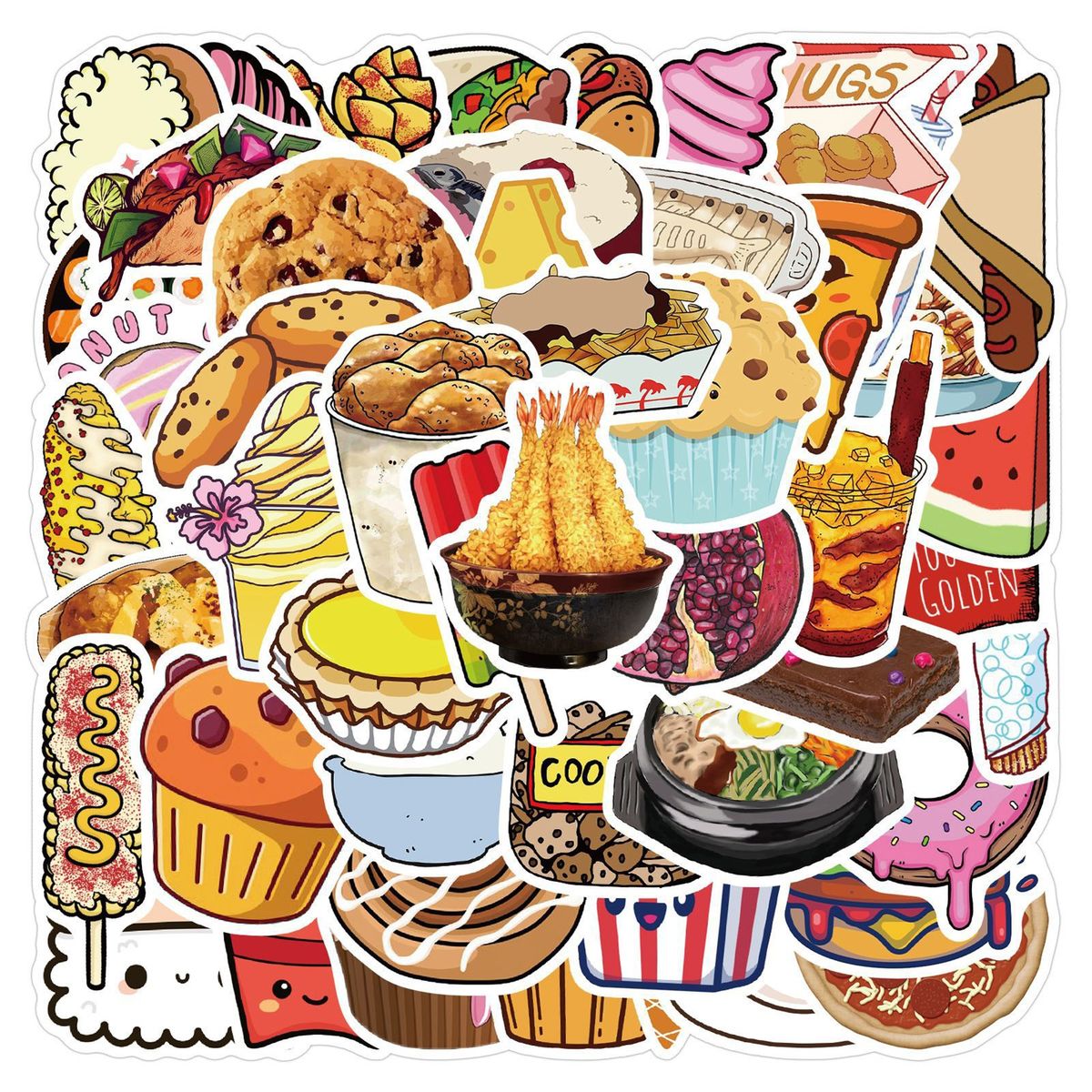 50PcsSet Laptop Stickers Cartoon Food Graffiti Decal E