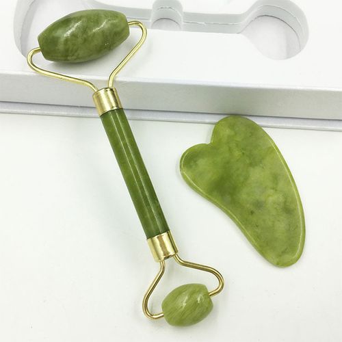 2 IN 1 Green Roller And Gua Sha Tool Set For Facial Massage