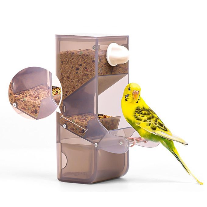 Bird Feeder  Food Container Parrot Feeder For Parakeet Gray