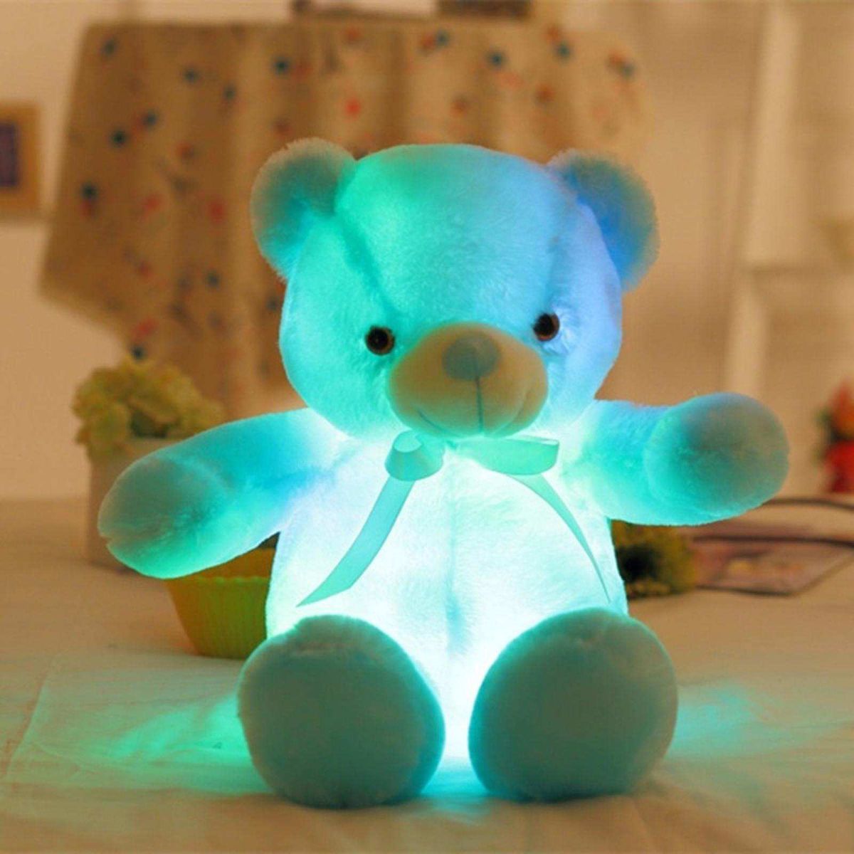 Colorful Glowing Teddy Bear Luminous Plush Toys Blue-30cm