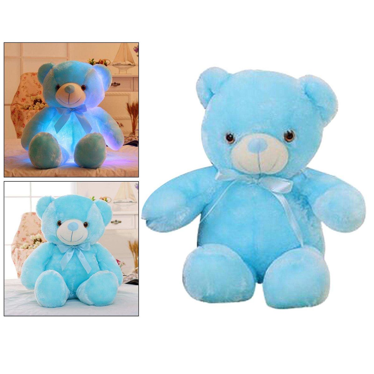 Colorful Glowing Teddy Bear Luminous Plush Toys Blue-30cm