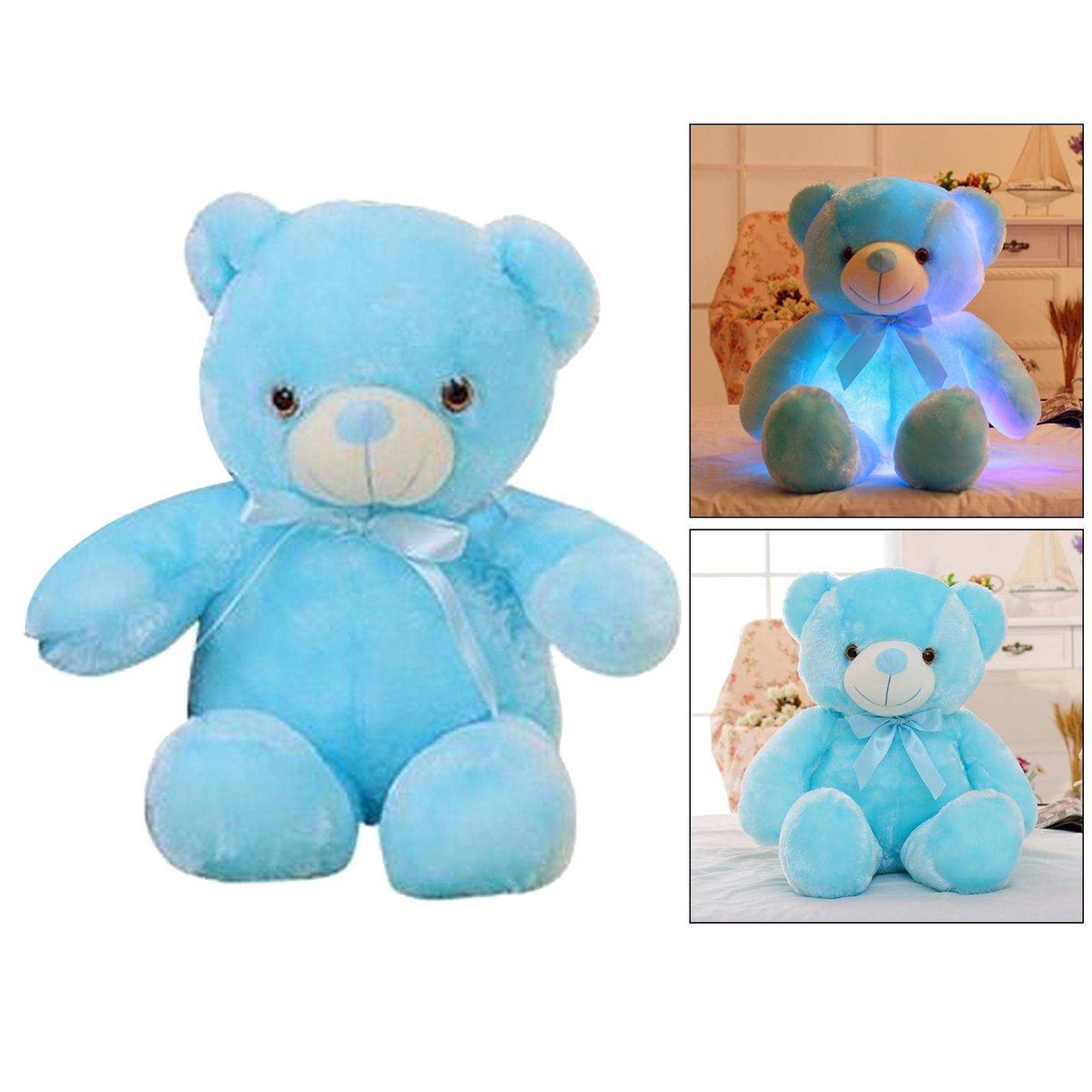 Colorful Glowing Teddy Bear Luminous Plush Toys Blue-30cm