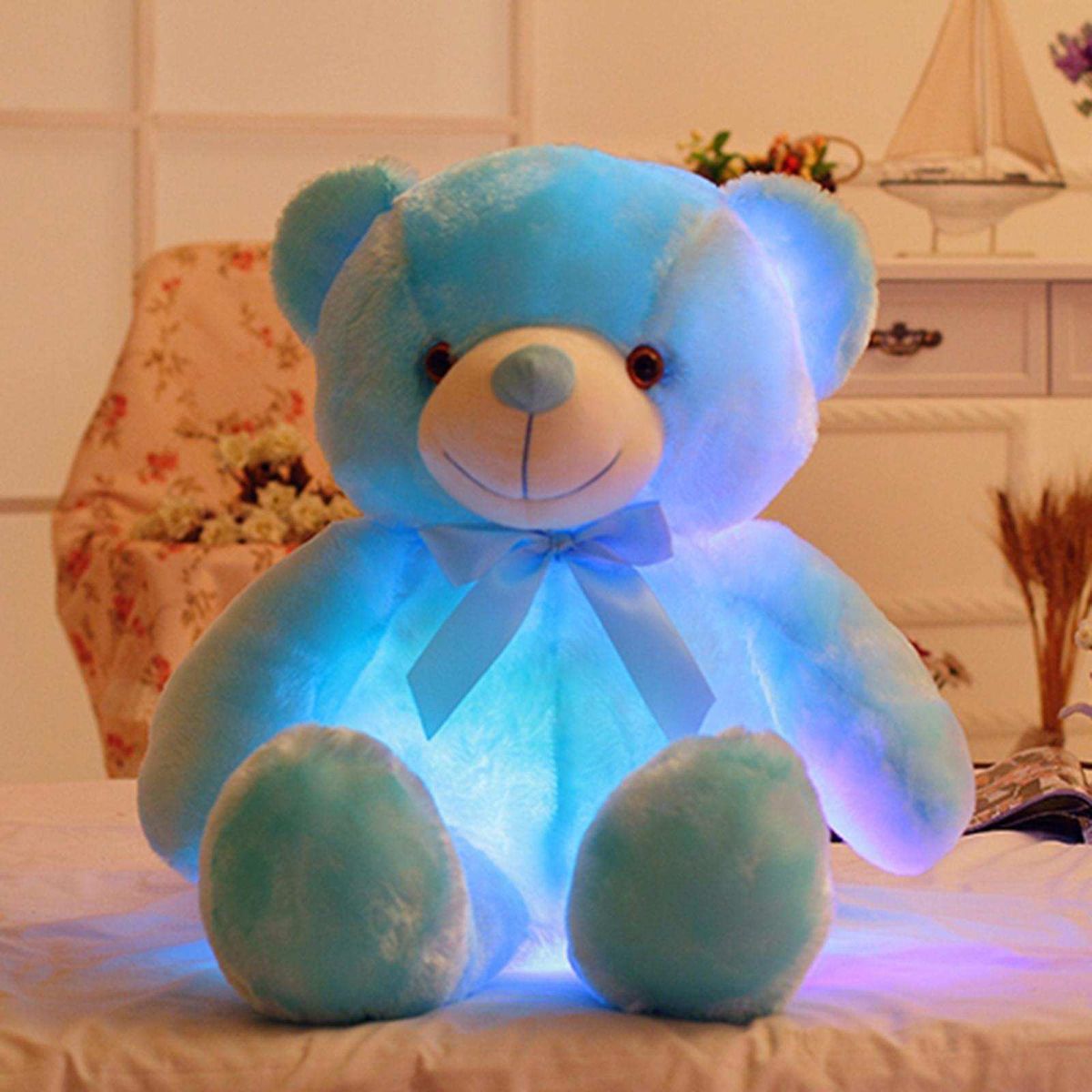Colorful Glowing Teddy Bear Luminous Plush Toys Blue-30cm