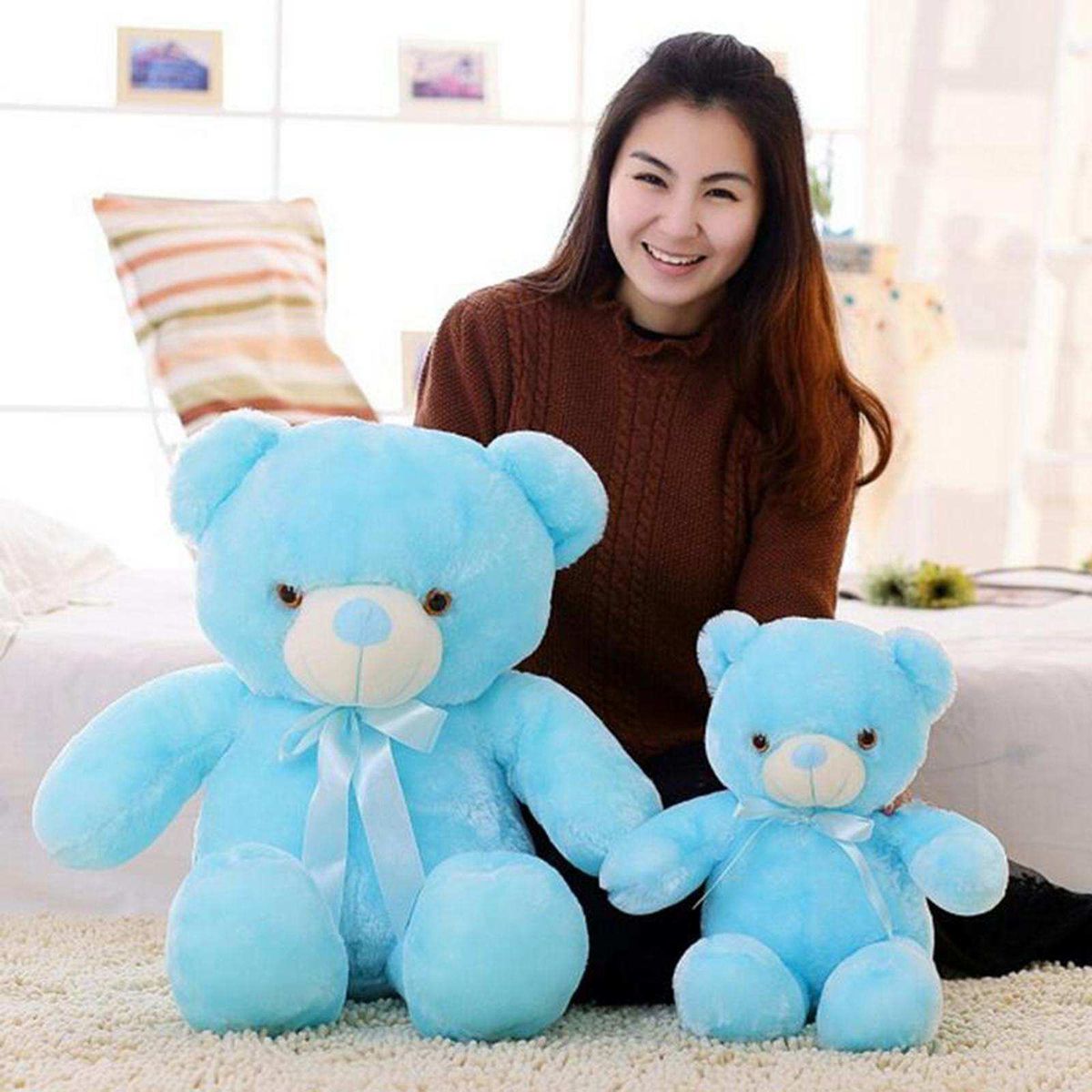Colorful Glowing Teddy Bear Luminous Plush Toys Blue-30cm