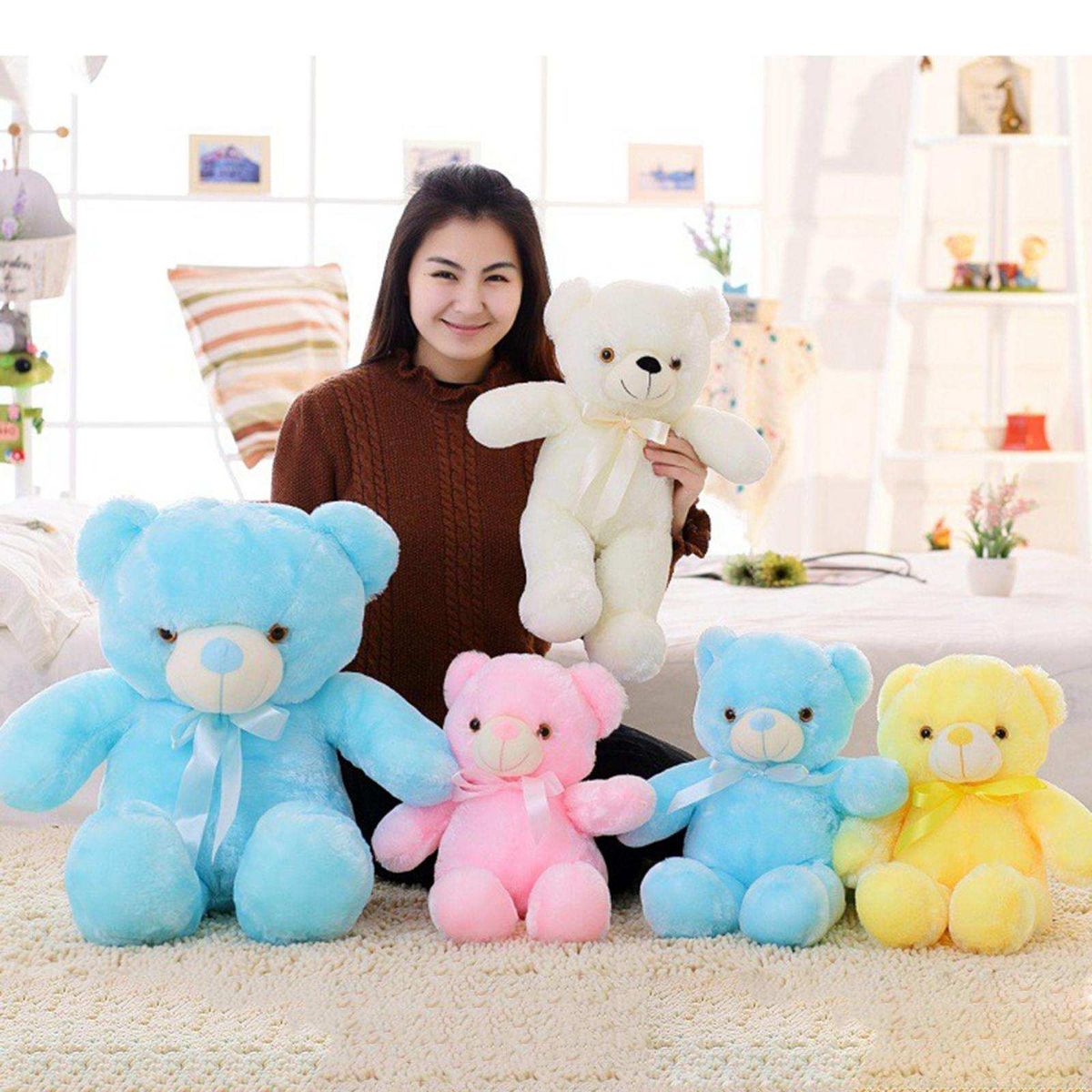 Colorful Glowing Teddy Bear Luminous Plush Toys Blue-30cm