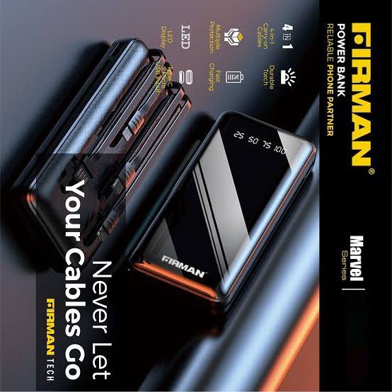 15000MAH POWER BANK: WITH INBUILT CHARGING CABLES & TORCH LIGHT