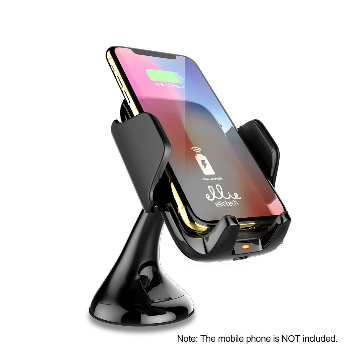 ellietech CS201 Wireless Car Charger Phone Holder 2 in 1 Fast Charging Vehicle Mount Charger Rotatable Design Plug & Play for Smartsphones