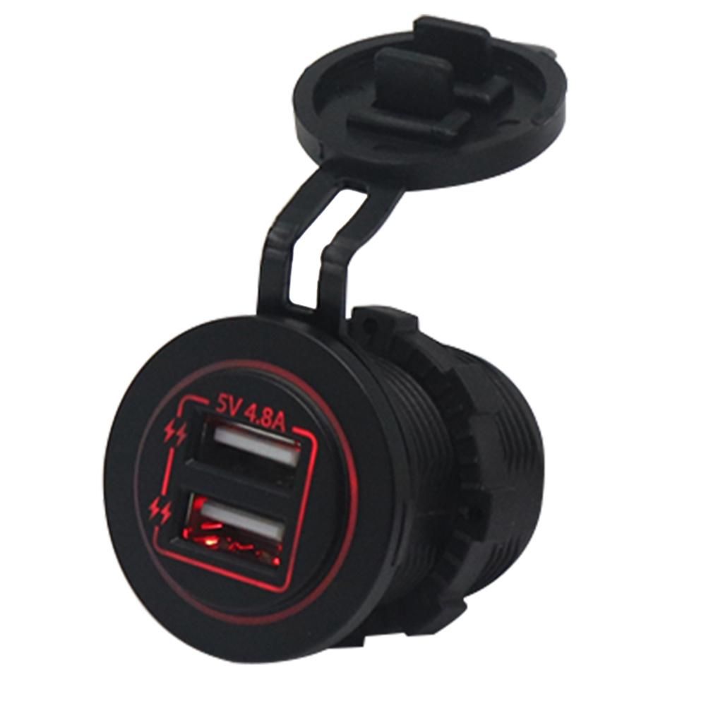 Dual USB Charger Socket Waterproof Power Outlet 4.8A/5V LED Indicator for 12/24V Car RV Boat ATV Marine Motorcycle