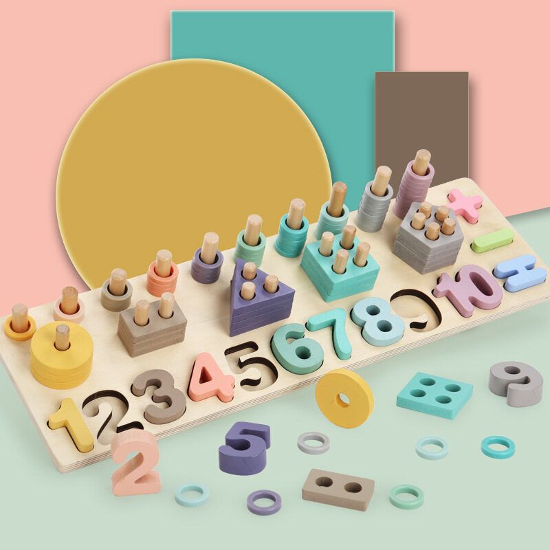 Children Wooden Toys Montessori Materials Teaching Count Numbers Matching Digital Shape Match Early Education Kids Math Toys