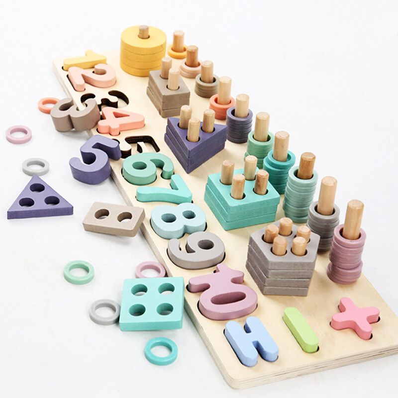 Children Wooden Toys Montessori Materials Teaching Count Numbers Matching Digital Shape Match Early Education Kids Math Toys