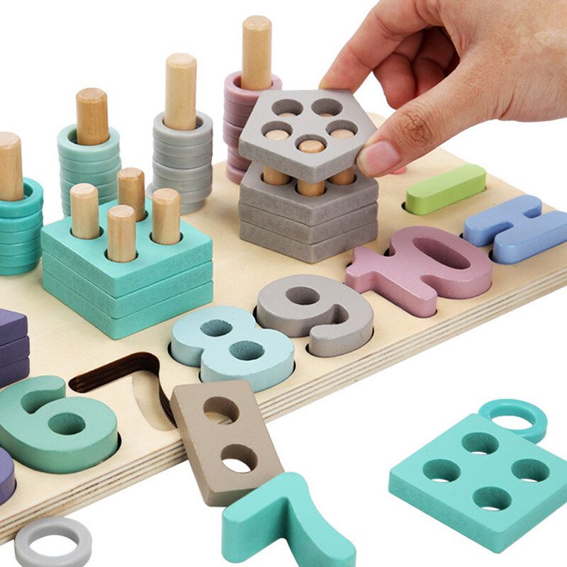 Children Wooden Toys Montessori Materials Teaching Count Numbers Matching Digital Shape Match Early Education Kids Math Toys