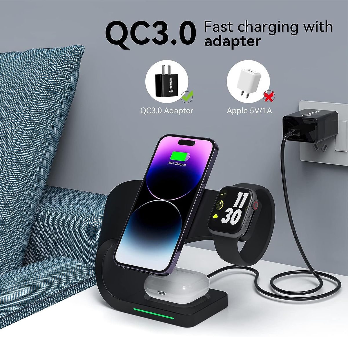 Wireless Charger For Phones Apple Watch & AirPods