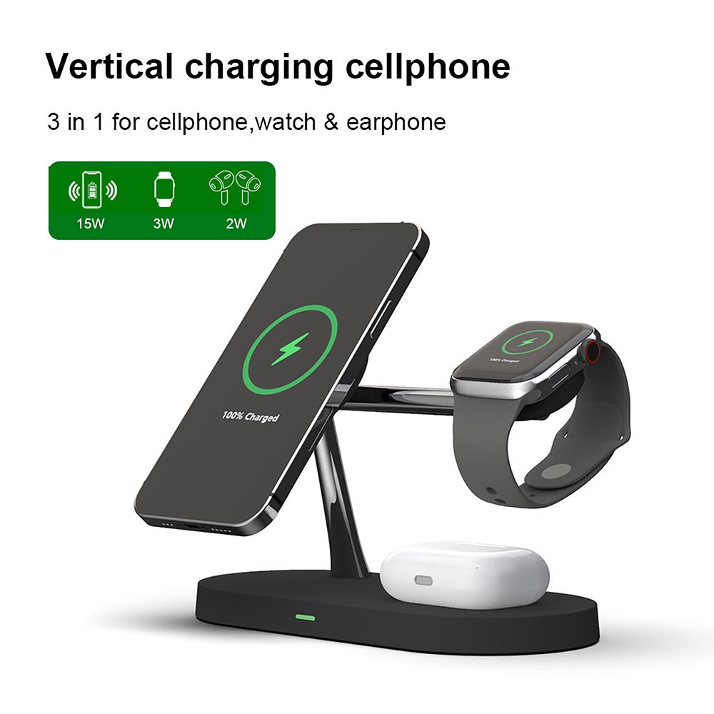 (Type 01 Black)3 In 1 Magnetic Wireless Charger Stand 15W Fast Charging Station For IPhone 13 12 Pro Max Airpods Pro Apple Watch SE 6 5 4 3 2 GRE