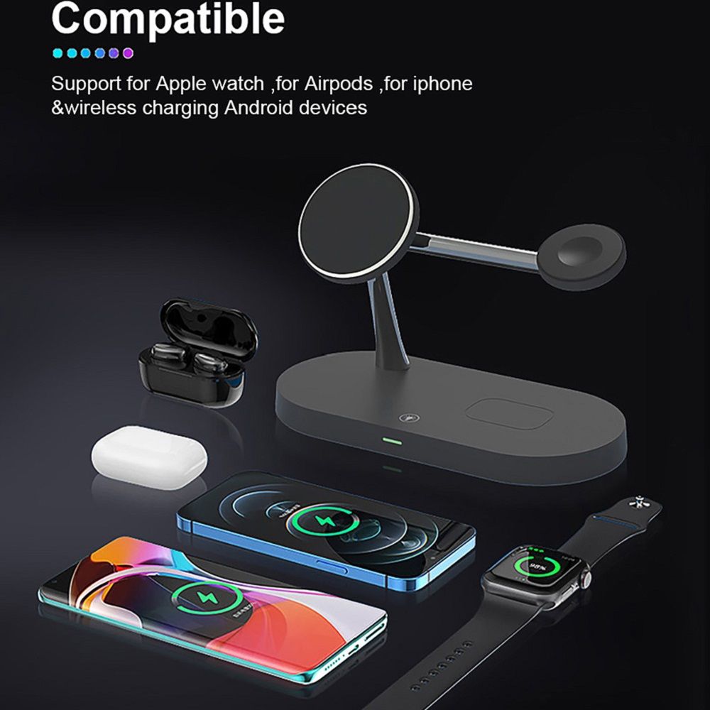 (Type 01 Black)3 In 1 Magnetic Wireless Charger Stand 15W Fast Charging Station For IPhone 13 12 Pro Max Airpods Pro Apple Watch SE 6 5 4 3 2 GRE