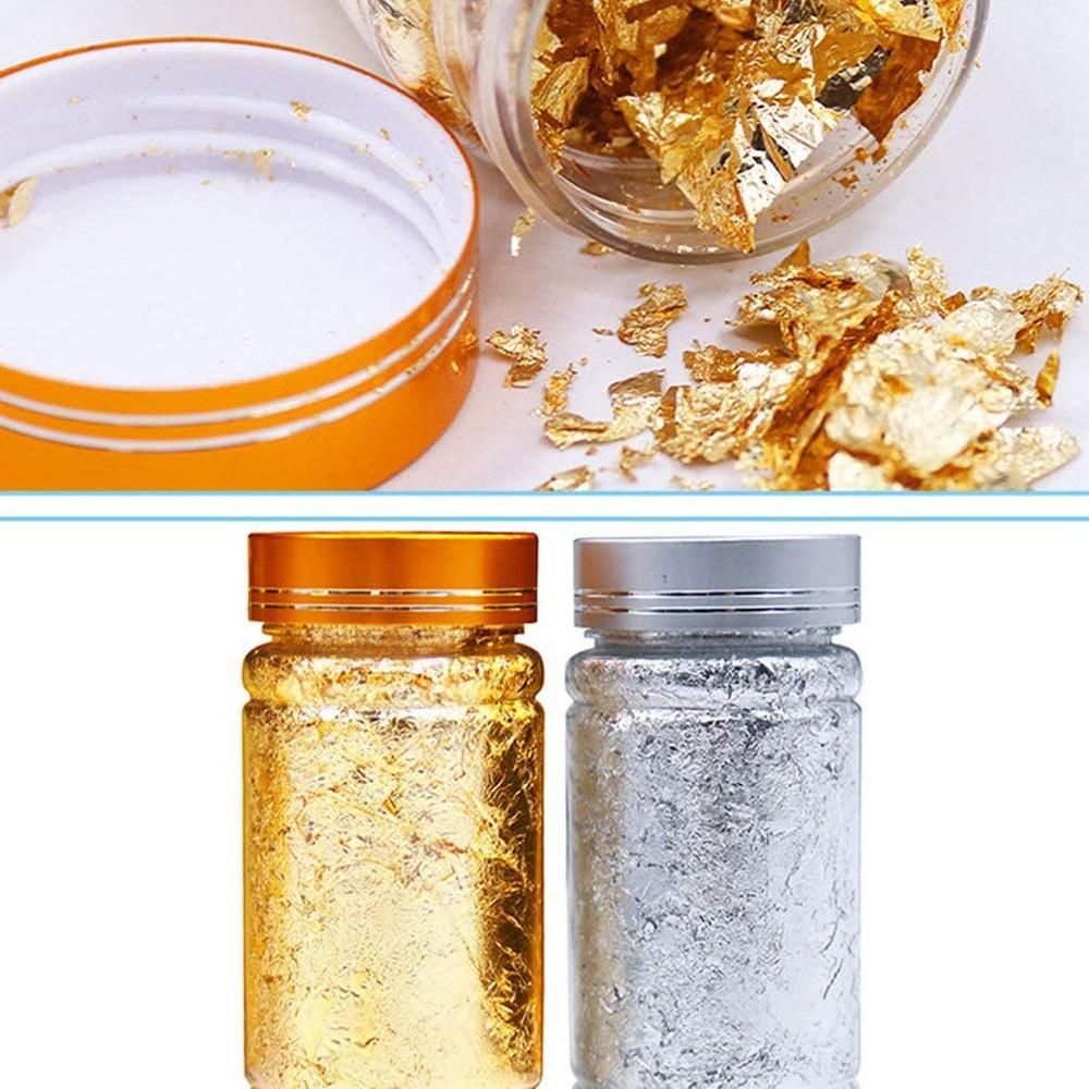 2Pcs Metallic Foil Paper Silver Gold Leaf Flakes for DIY