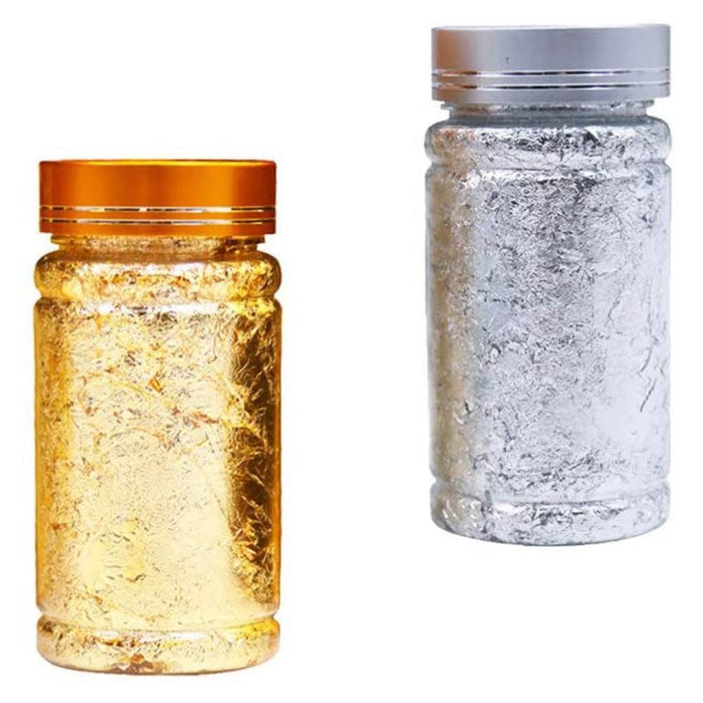 2Pcs Metallic Foil Paper Silver Gold Leaf Flakes for DIY