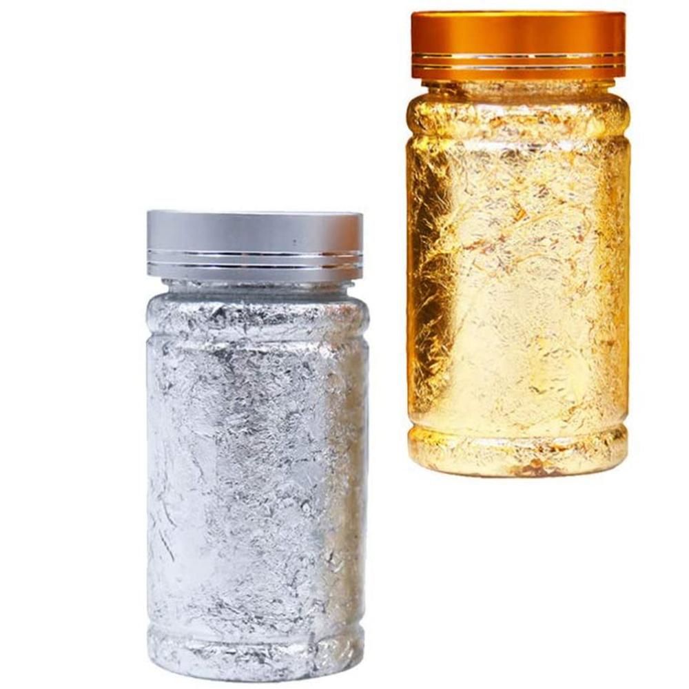 2Pcs Metallic Foil Paper Silver Gold Leaf Flakes for DIY