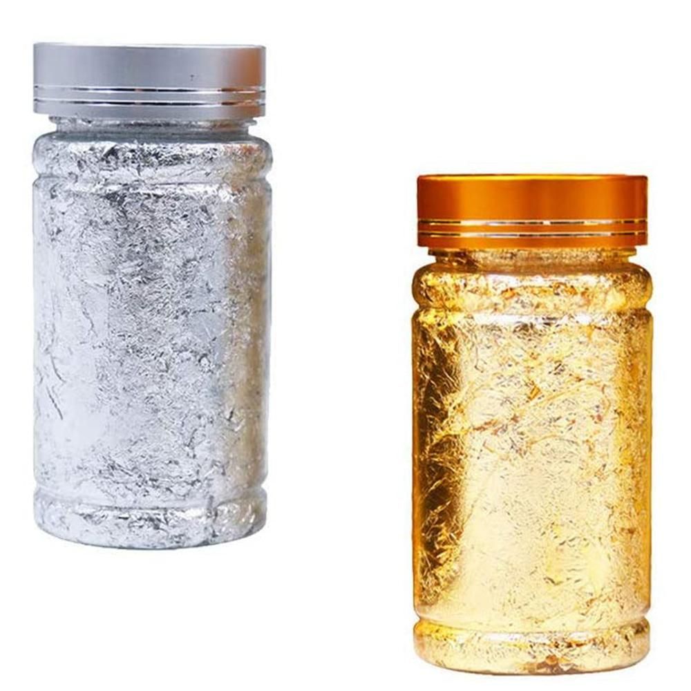2Pcs Metallic Foil Paper Silver Gold Leaf Flakes for DIY