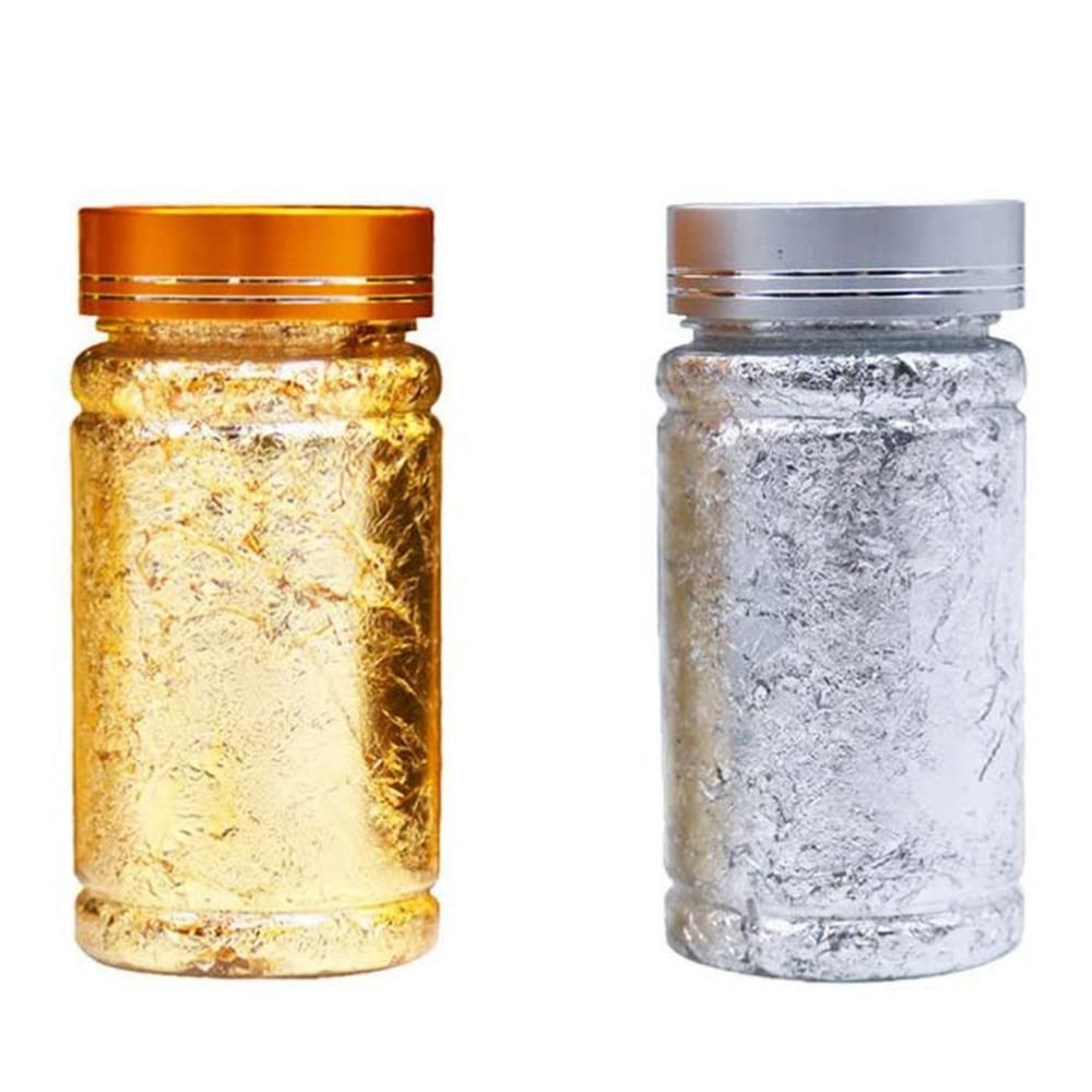 2Pcs Metallic Foil Paper Silver Gold Leaf Flakes for DIY