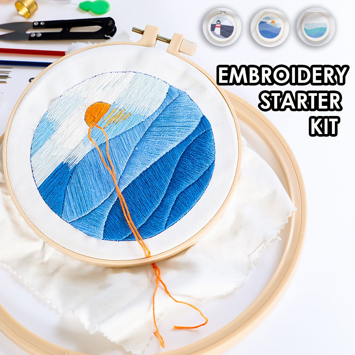 DIY Embroidery Starter Kit Sun Pattern Cross Stitch Needlework Without Hoop #3