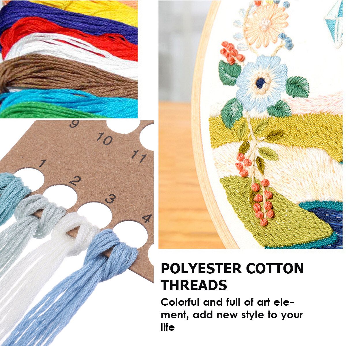 DIY Embroidery Starter Kit Sun Pattern Cross Stitch Needlework Without Hoop #3