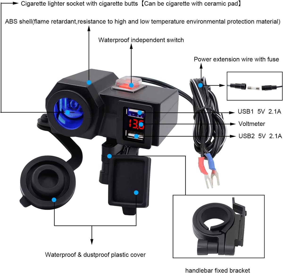 Dual USB Charger Socket Waterproof On Motorcycle Handlebar