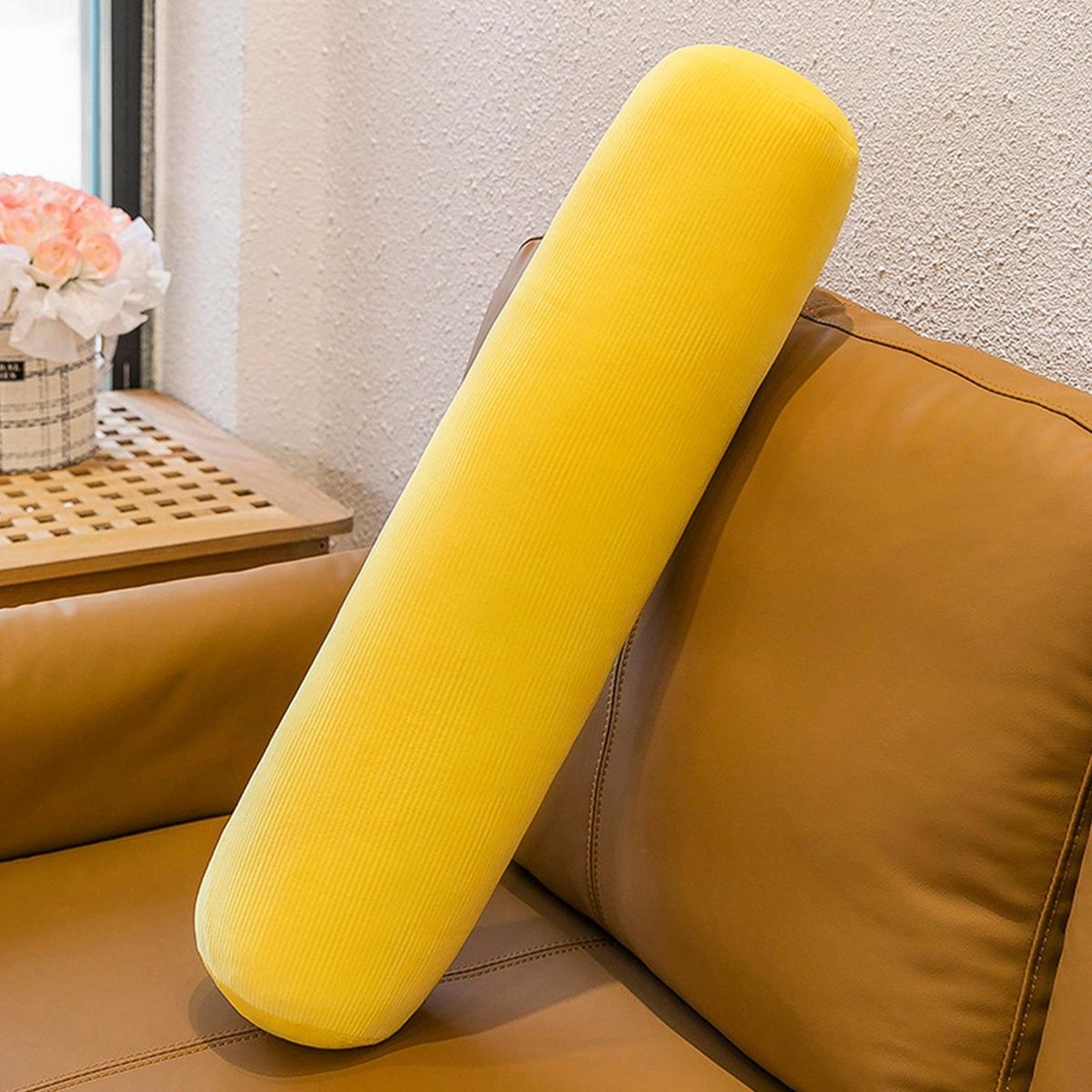 Sofa Plush Cushion Plush Cylindrical Throw Pillow Stuffed Toy Yellow
