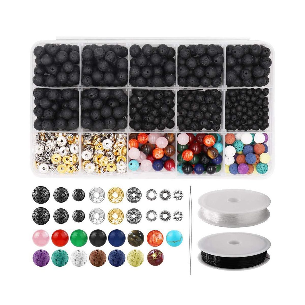 Lava Beads Kit Lava  Rock Beads Chakra Beads Spacers Beads Essential Oils Bracelet Neck Jewelry Making