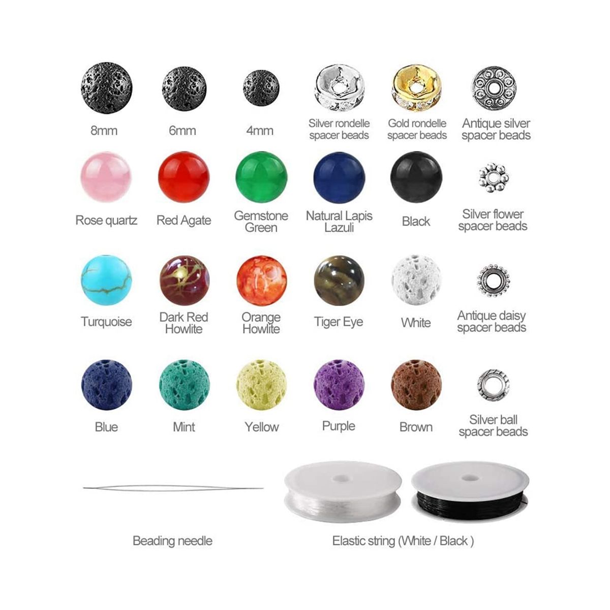 Lava Beads Kit Lava  Rock Beads Chakra Beads Spacers Beads Essential Oils Bracelet Neck Jewelry Making
