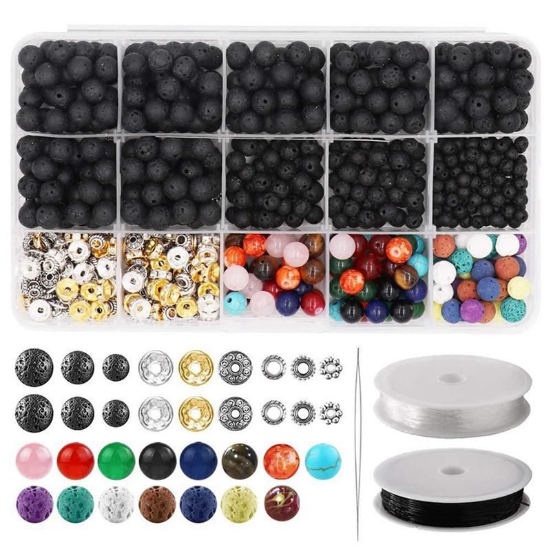 Lava Beads Kit Lava  Rock Beads Chakra Beads Spacers Beads Essential Oils Bracelet Neck Jewelry Making