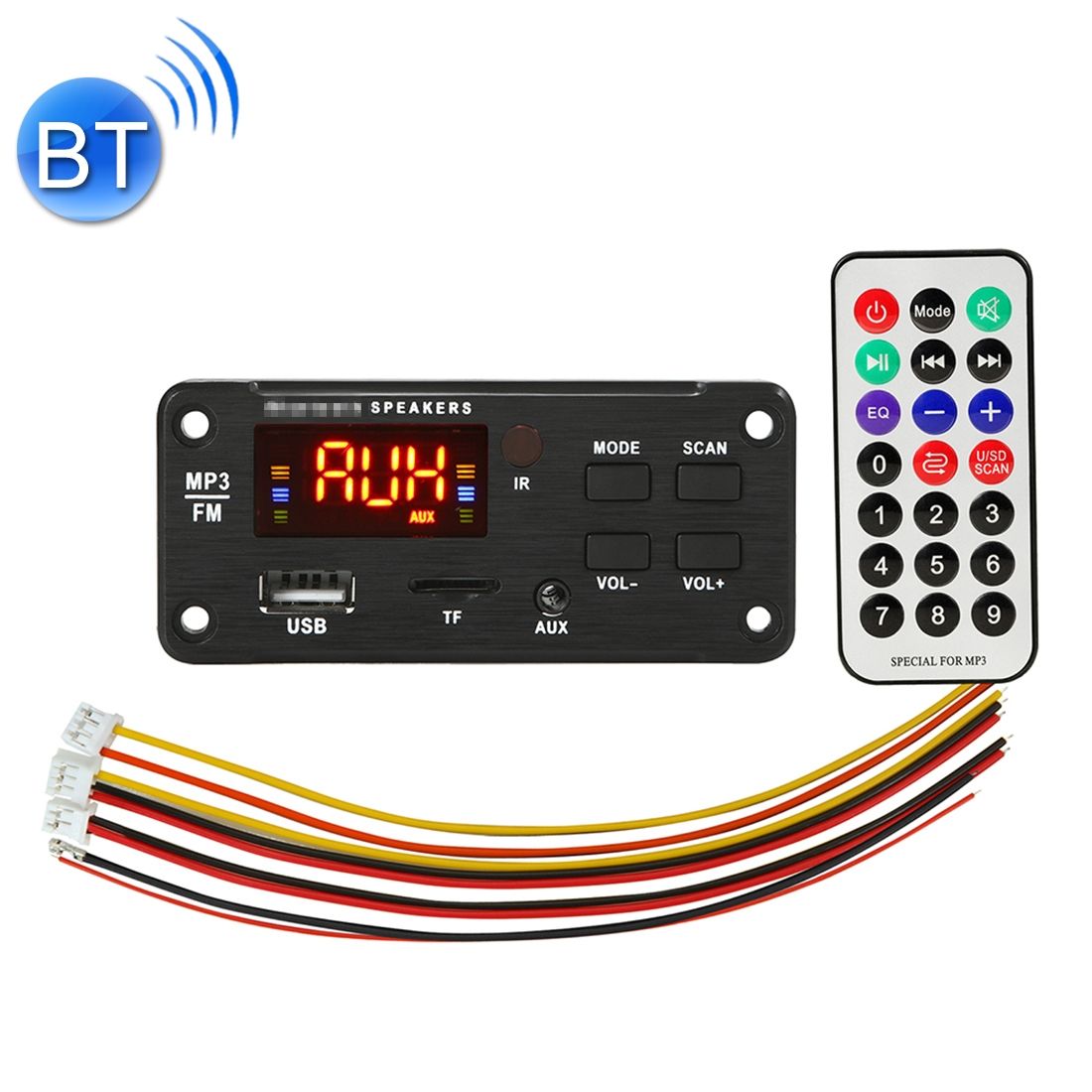 Car 5V Color Screen Display Bluetooth 5.0 Audio MP3 Player Decoder Board FM Radio TF Card USB 3.5mm AUX, With Remote Control