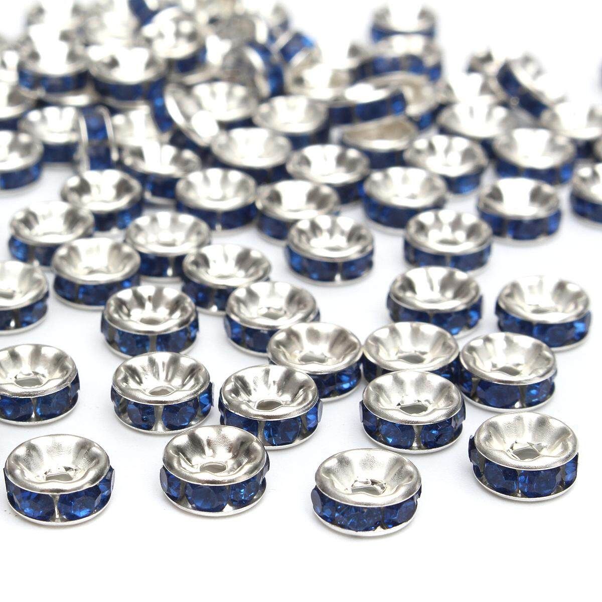 Details About 100pcs Czech Crystal Rhinestone Silver Rondelle Spacer Beads 6,8,10mm Royal Blue 6mm