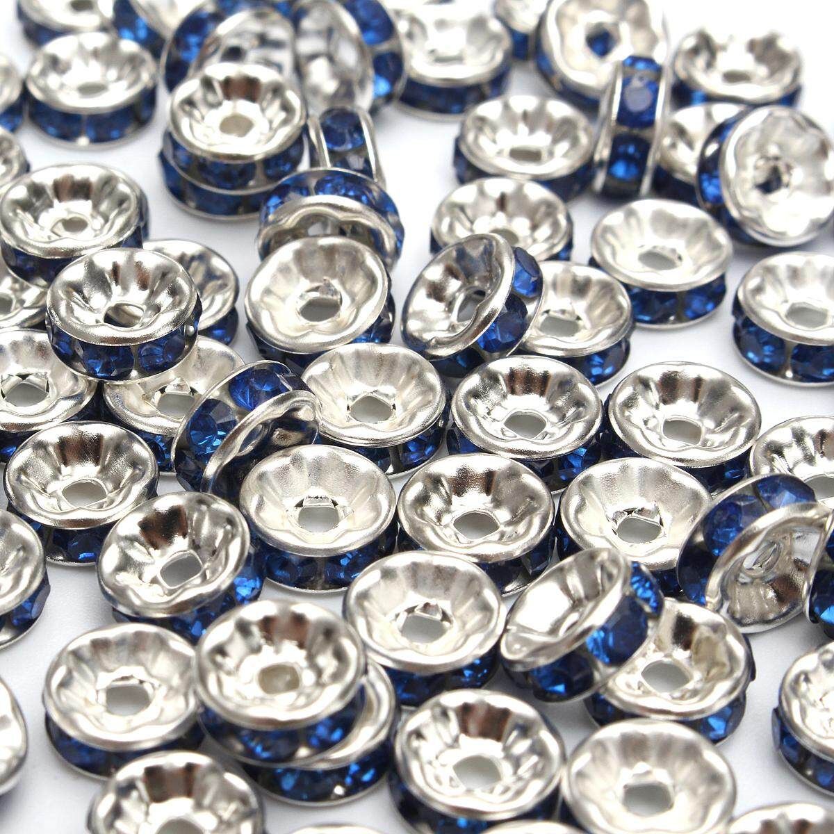 Details About 100pcs Czech Crystal Rhinestone Silver Rondelle Spacer Beads 6,8,10mm Royal Blue 6mm