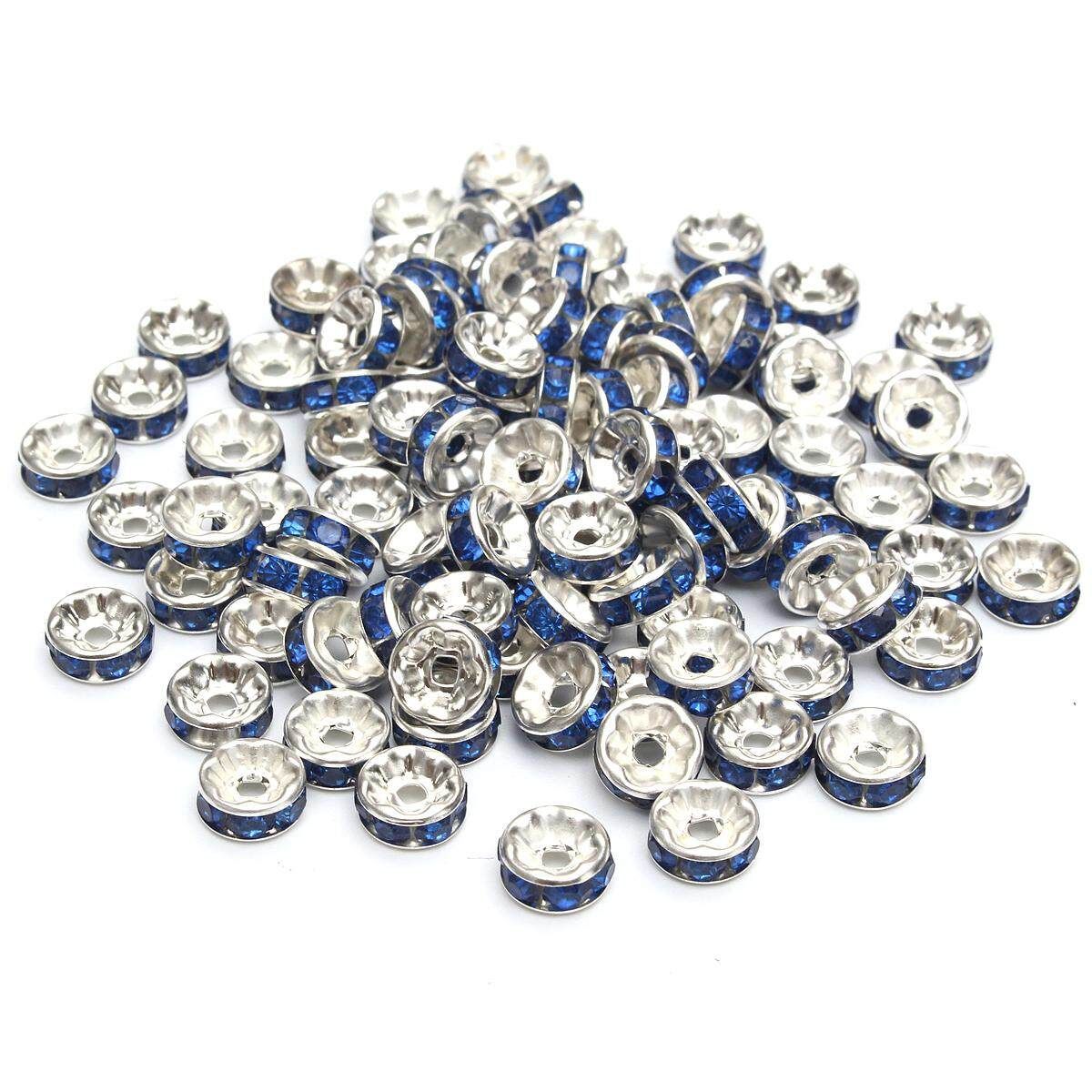 Details About 100pcs Czech Crystal Rhinestone Silver Rondelle Spacer Beads 6,8,10mm Royal Blue 6mm