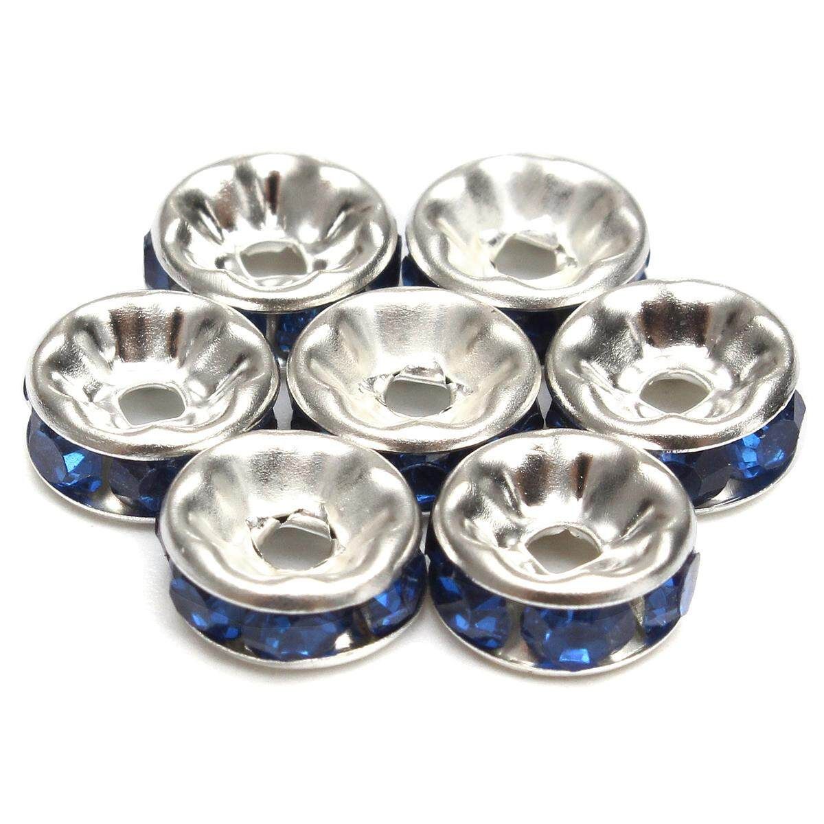 Details About 100pcs Czech Crystal Rhinestone Silver Rondelle Spacer Beads 6,8,10mm Royal Blue 6mm