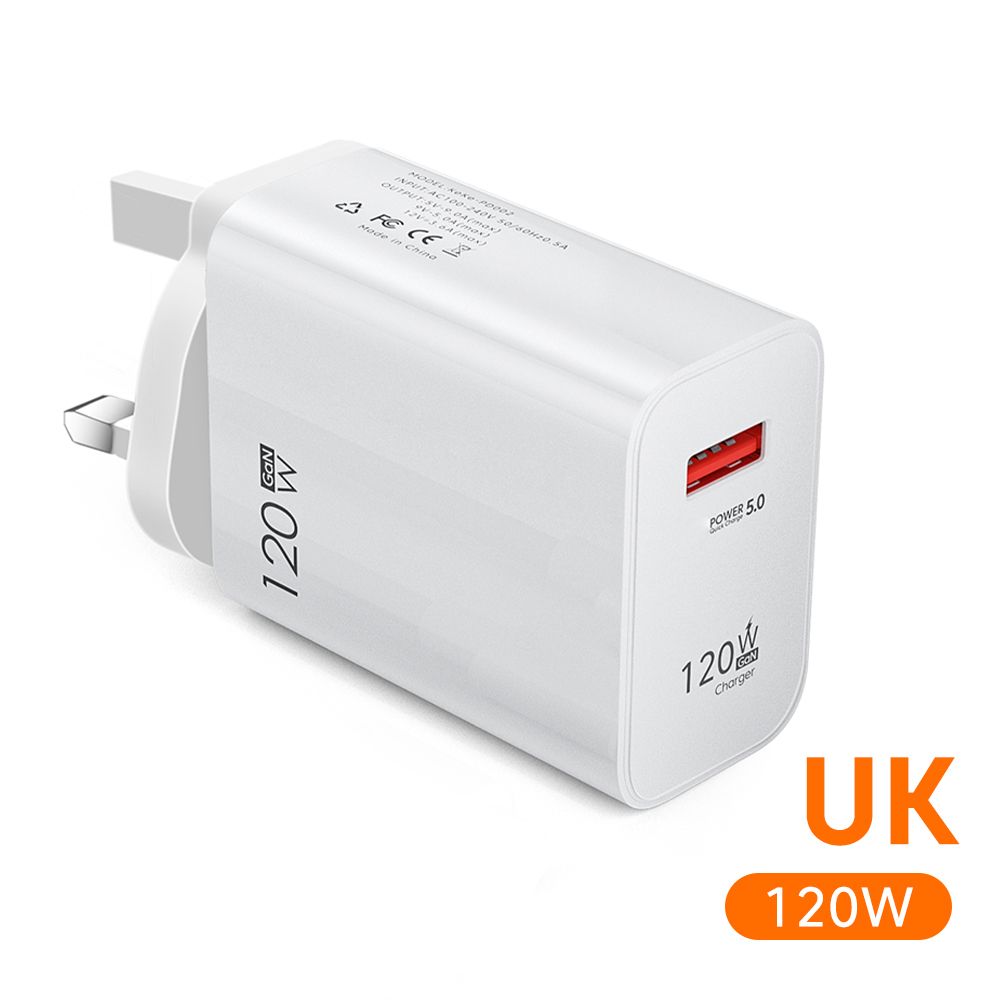 120W GaN Charger USB Charger Fast Charge Charging Quick Charge 5.0 For Huawei Samsung Xiaomi Iphone Mobile Phone Charger Adapter(#UK Plug)