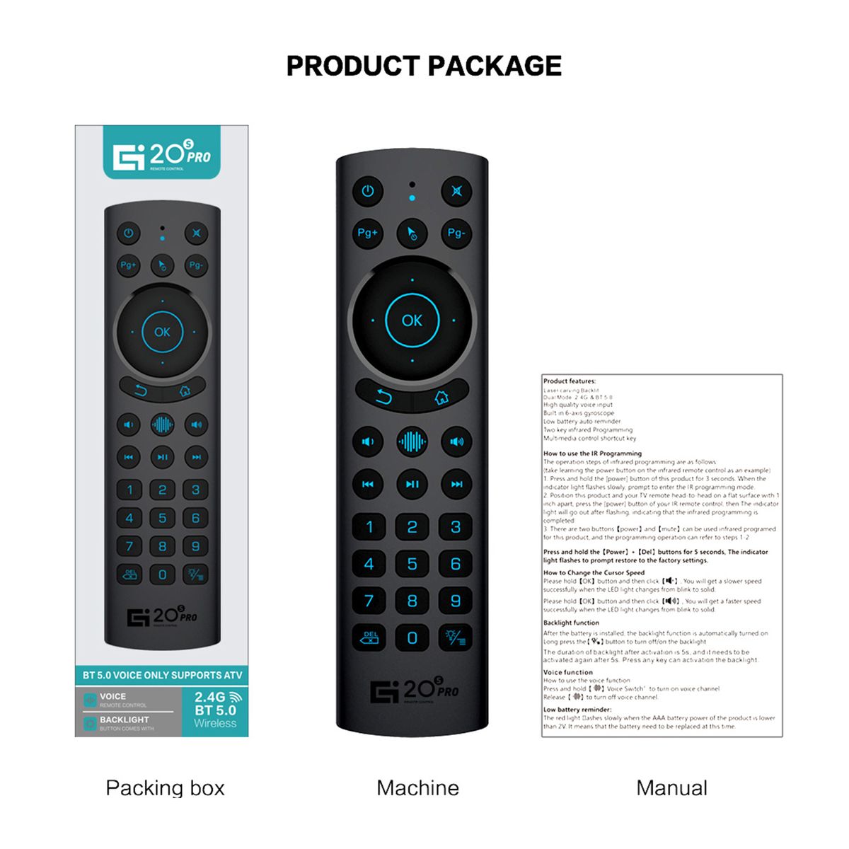 G20S PRO BT 2.4G   BT5.0 Dual Mode Wireless Air Mouse With