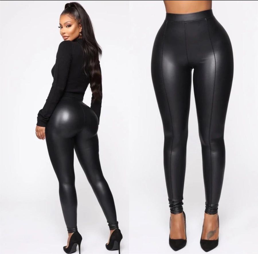 Double Line Leather Leggings Pu Leather Leggings For Ladies