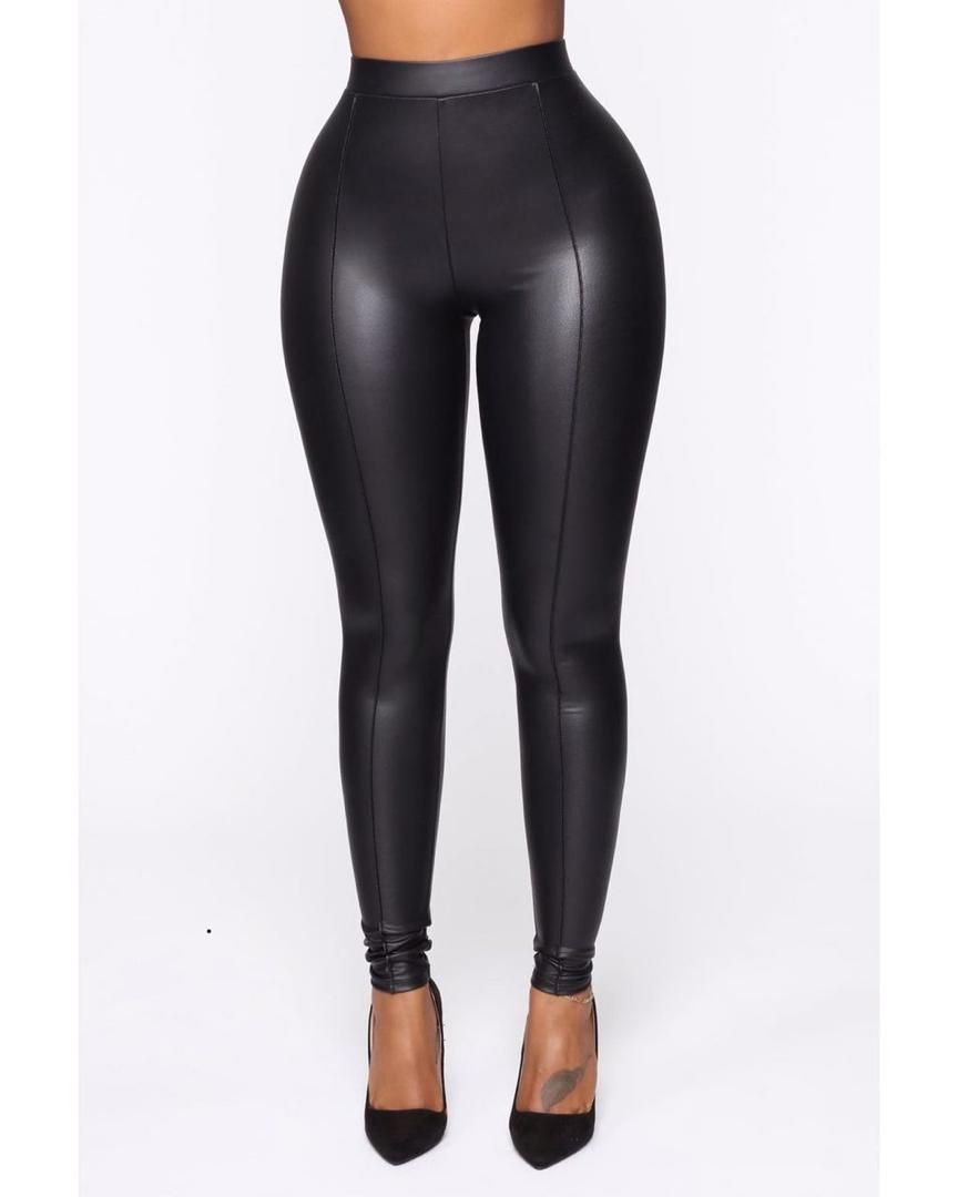 Double Line Leather Leggings Pu Leather Leggings For Ladies