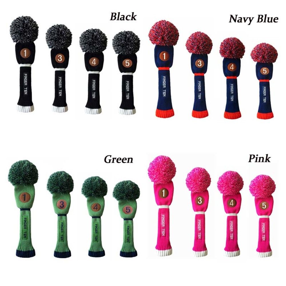 Pom Pom Knitted Golf Club Head Covers Woods Driver Fairway