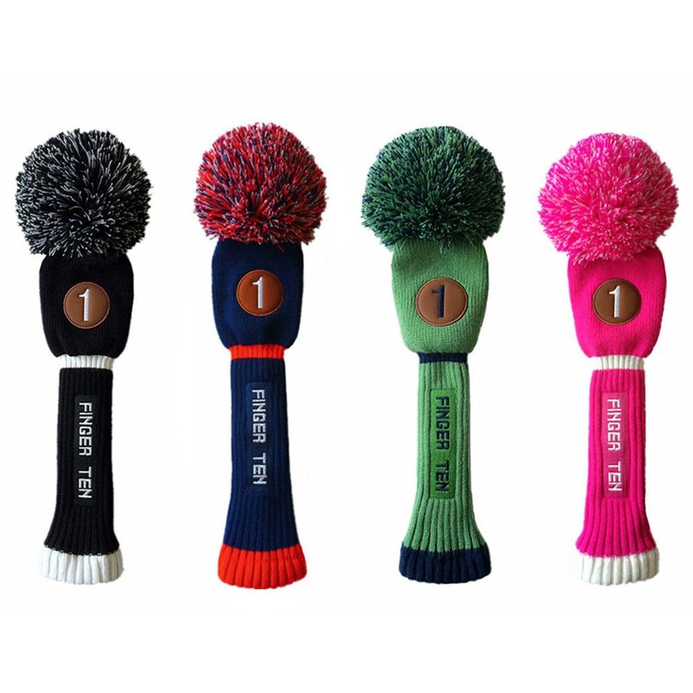 Pom Pom Knitted Golf Club Head Covers Woods Driver Fairway
