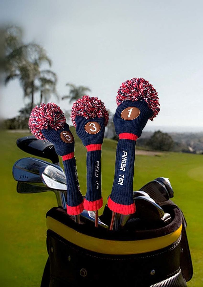 Pom Pom Knitted Golf Club Head Covers Woods Driver Fairway