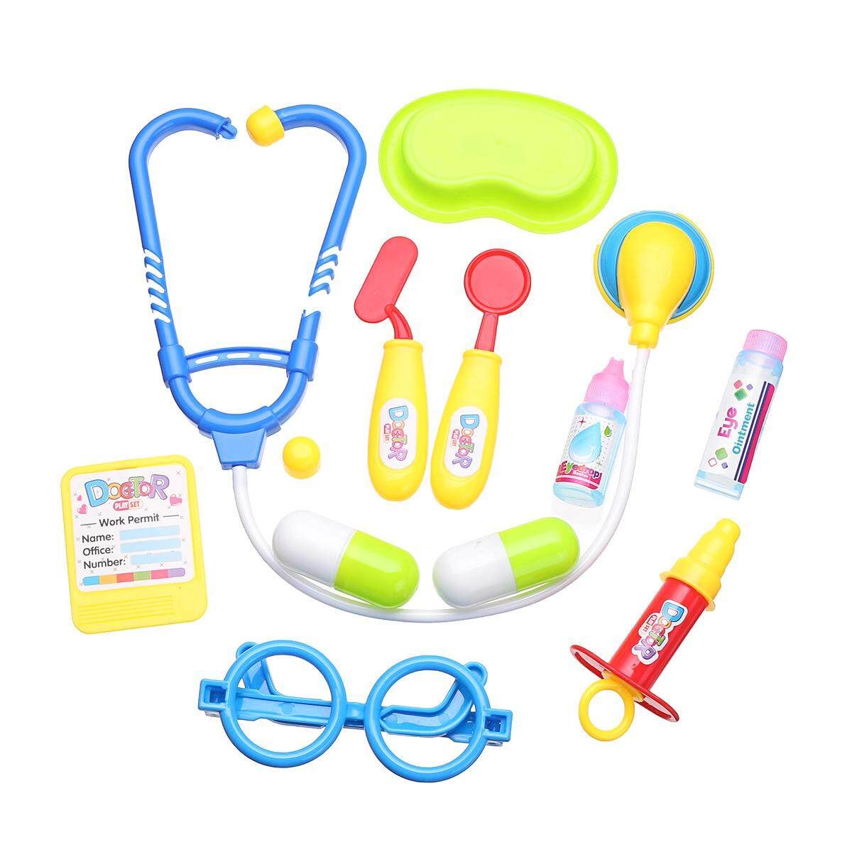 11 PCS Pretend Kids Doctor Nurse Case Role Play Set Gift Educational Toy Blue