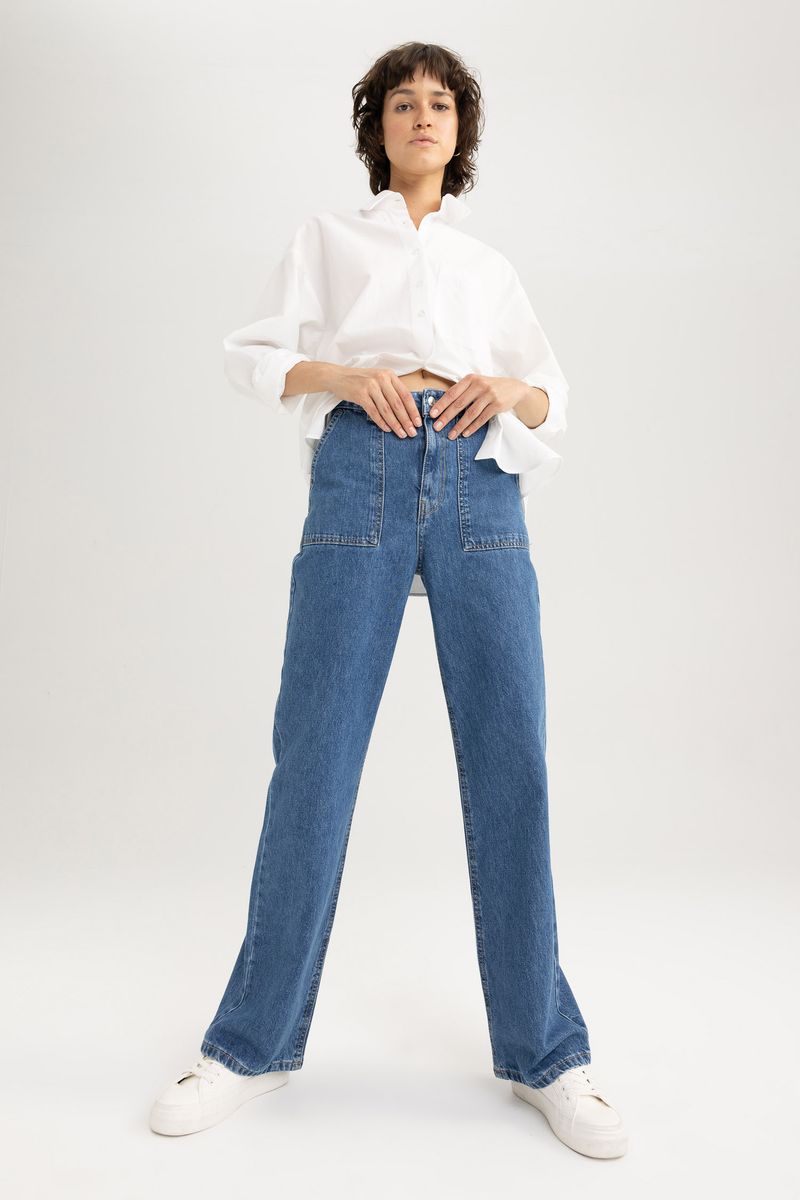 Woman Special Collection Wideleg Cargo Denim Trousers - Blue