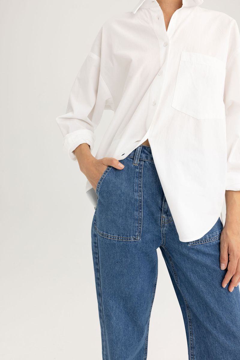 Woman Special Collection Wideleg Cargo Denim Trousers - Blue