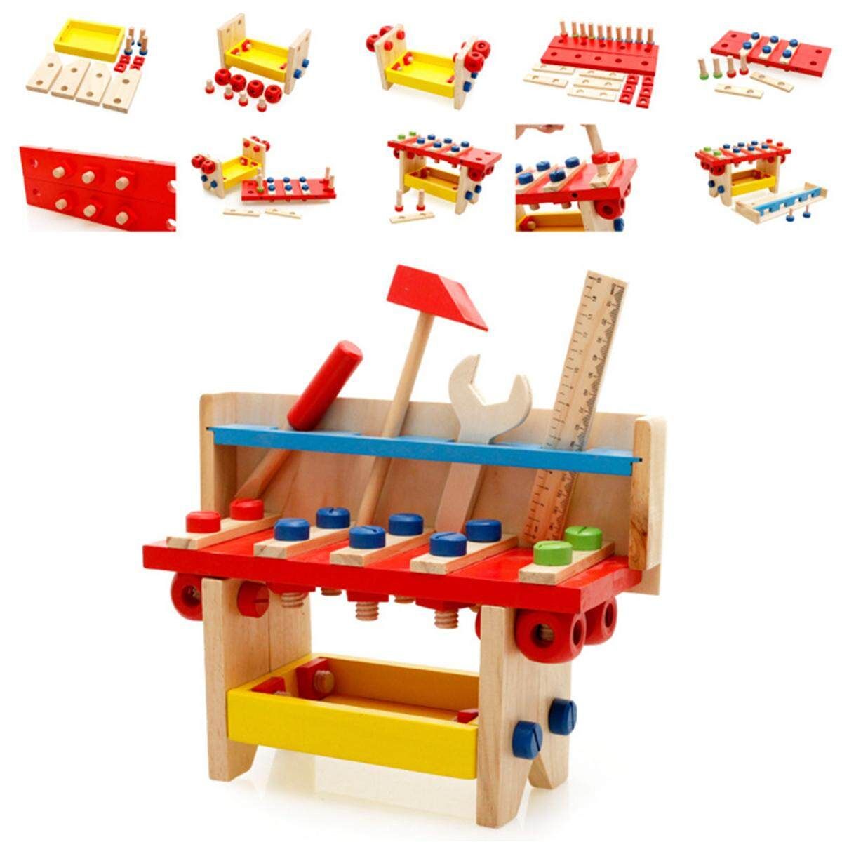 Kid Children Wooden Work Bench Tool Set Play Toy Wrench Screwdriver Scale Hammer