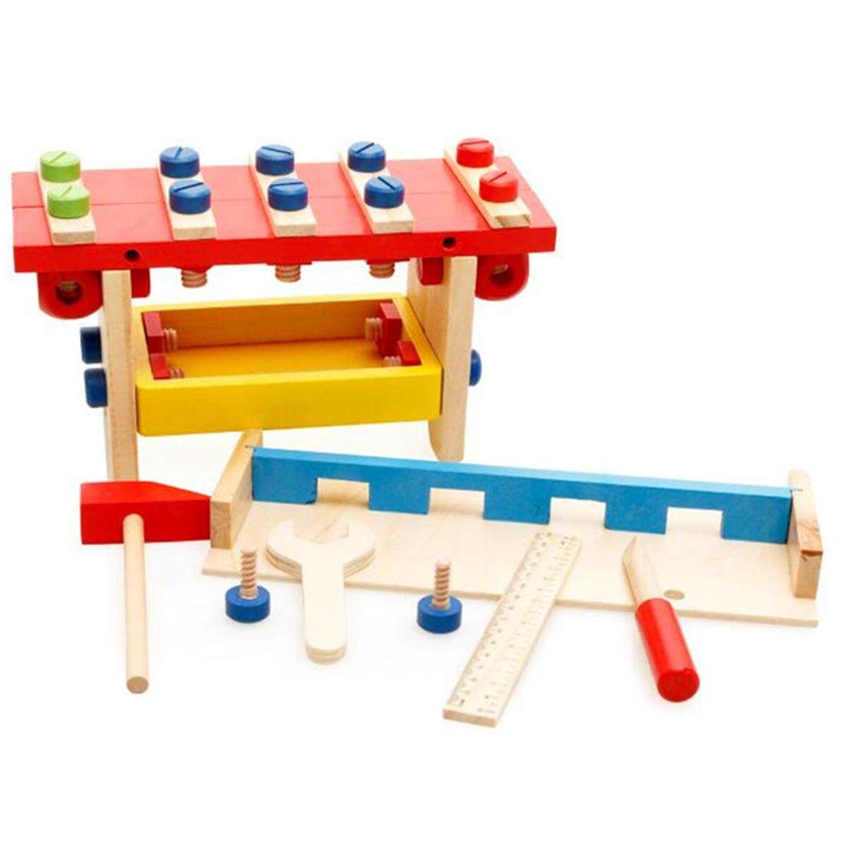 Kid Children Wooden Work Bench Tool Set Play Toy Wrench Screwdriver Scale Hammer