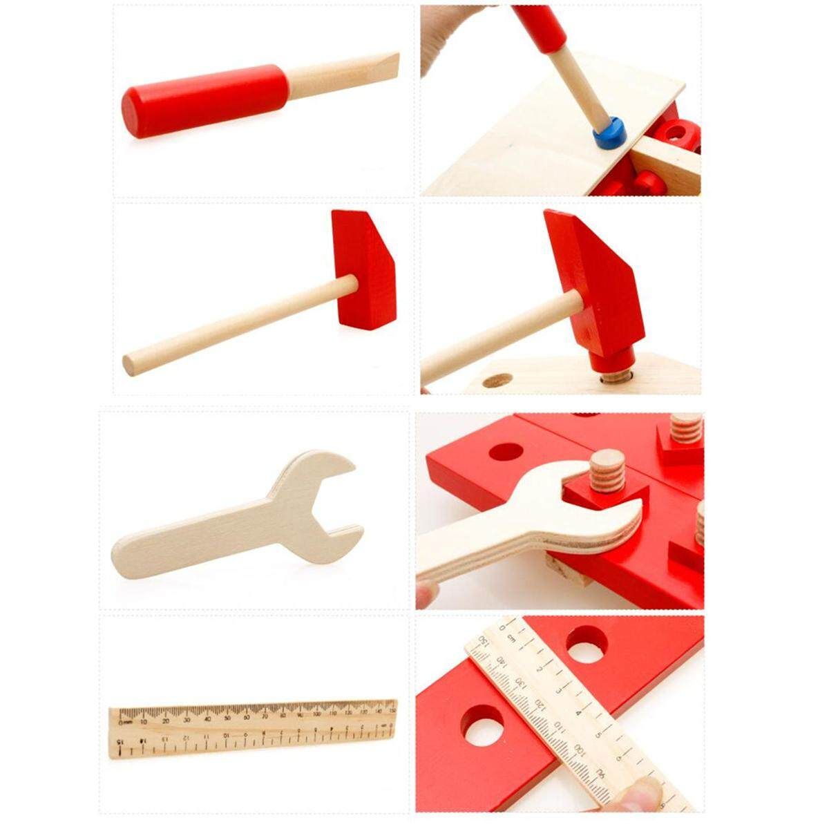 Kid Children Wooden Work Bench Tool Set Play Toy Wrench Screwdriver Scale Hammer
