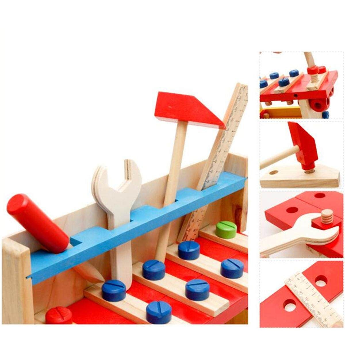 Kid Children Wooden Work Bench Tool Set Play Toy Wrench Screwdriver Scale Hammer